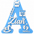 Personalised baby birth letter with custom name, colour and birth details - product view