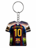 Personalised football shirt shaped keyring with team colours and number