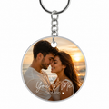 Personalised round photo keyring with couple photo and custom text