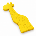 Yellow giraffe-shaped jigsaw puzzle on a white background