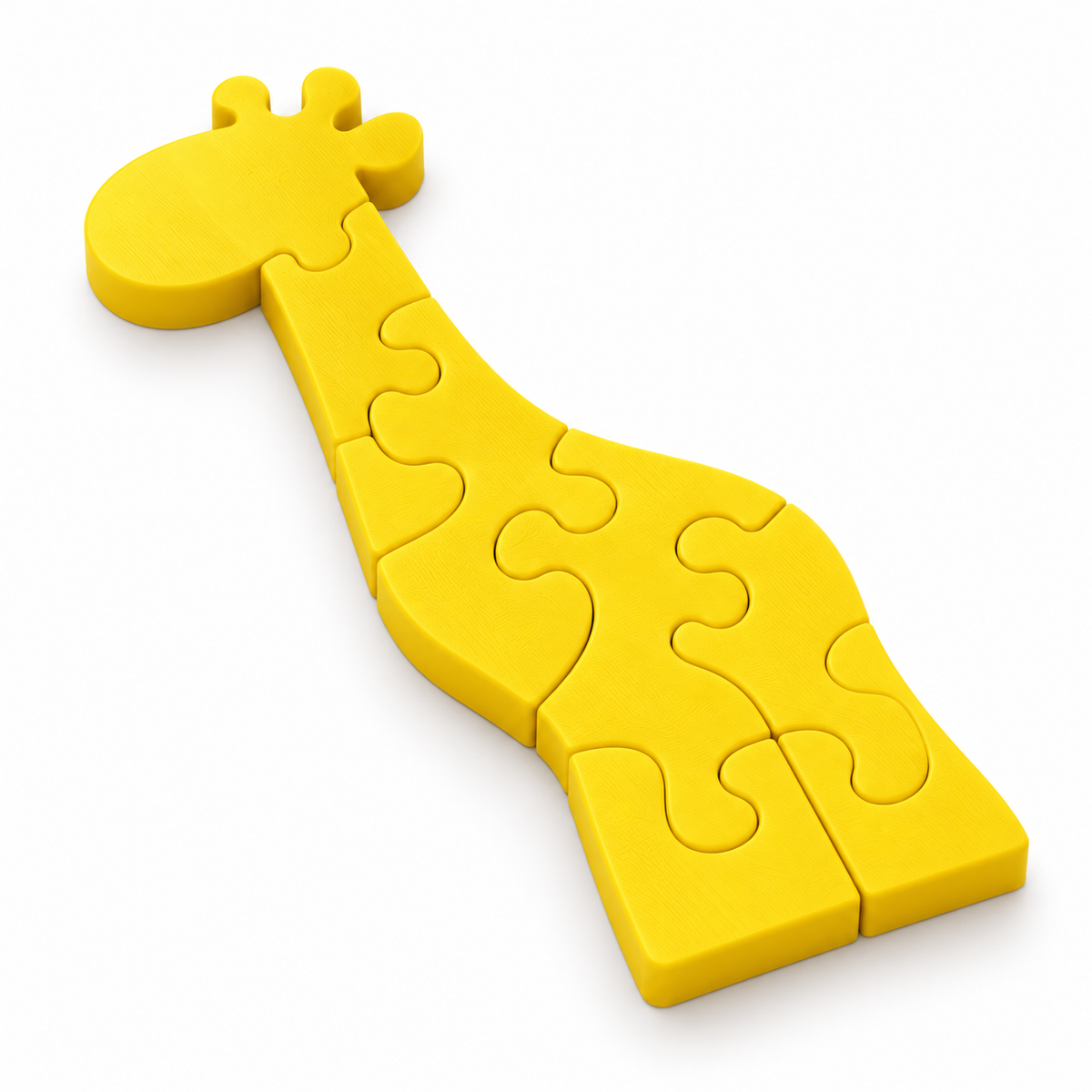 Yellow giraffe-shaped jigsaw puzzle on a white background