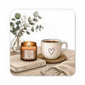 Personalised sublimation mug coaster with cosy illustration