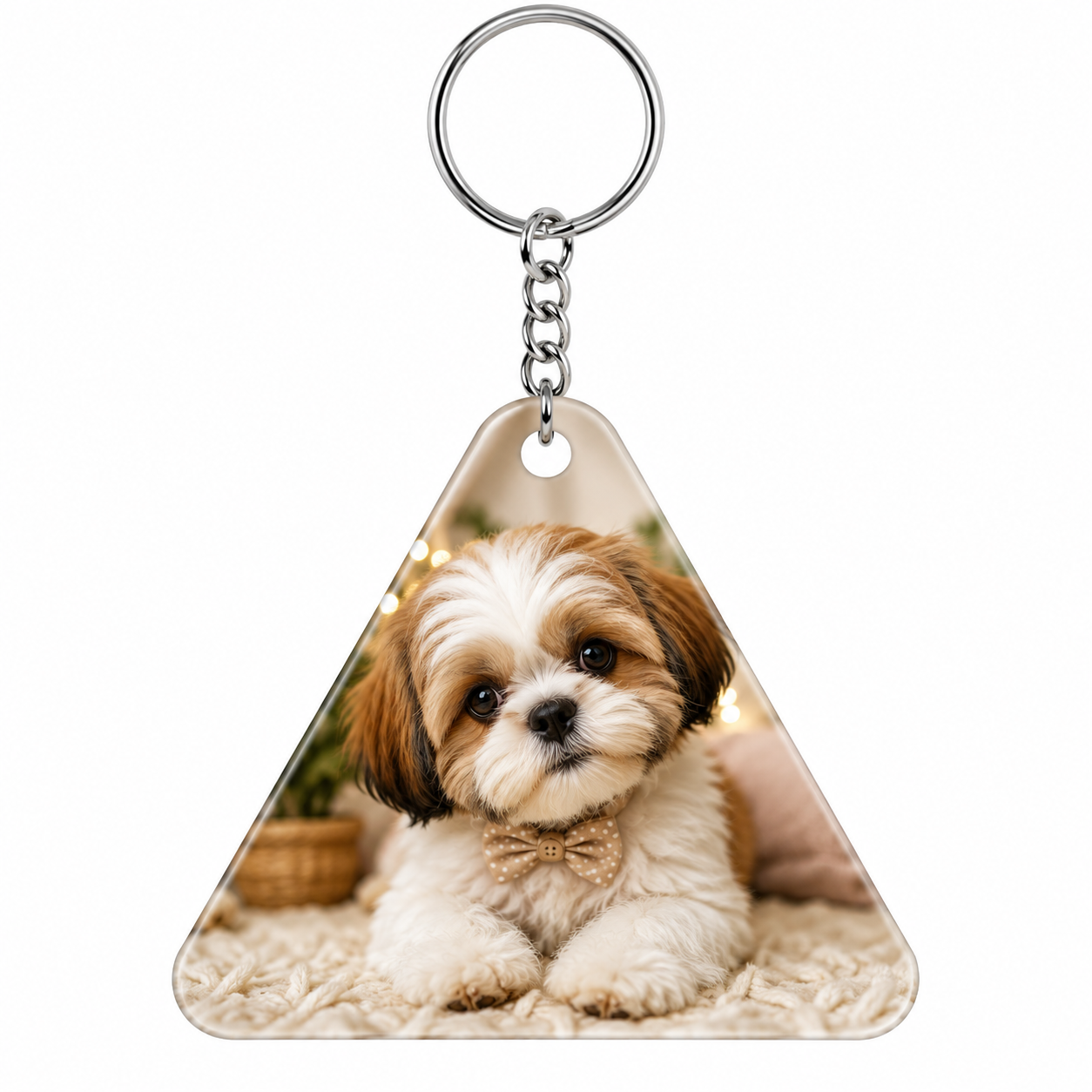 Personalised triangle photo keyring with pet photo