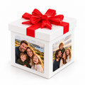 Personalised photo magnet gift box with a red bow on a white background