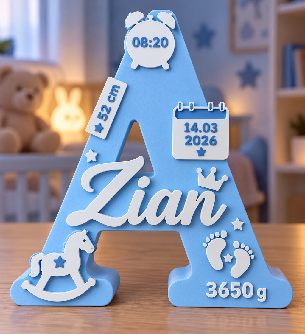 Personalised baby birth letter displayed in nursery lifestyle shot