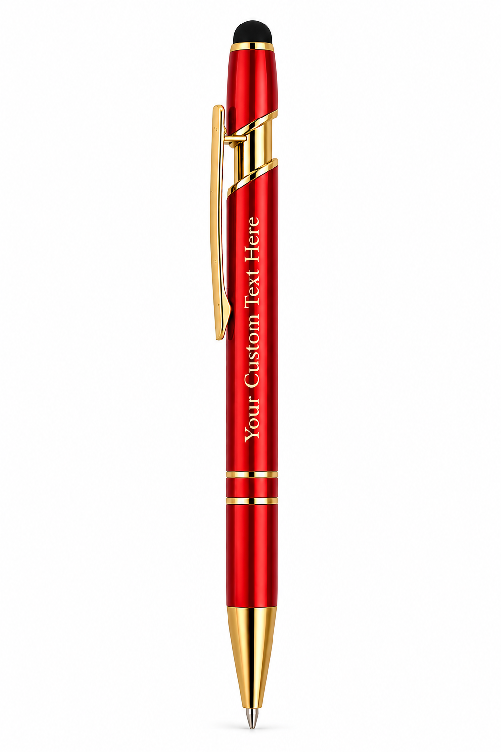 Personalised red stylus pen with custom engraving