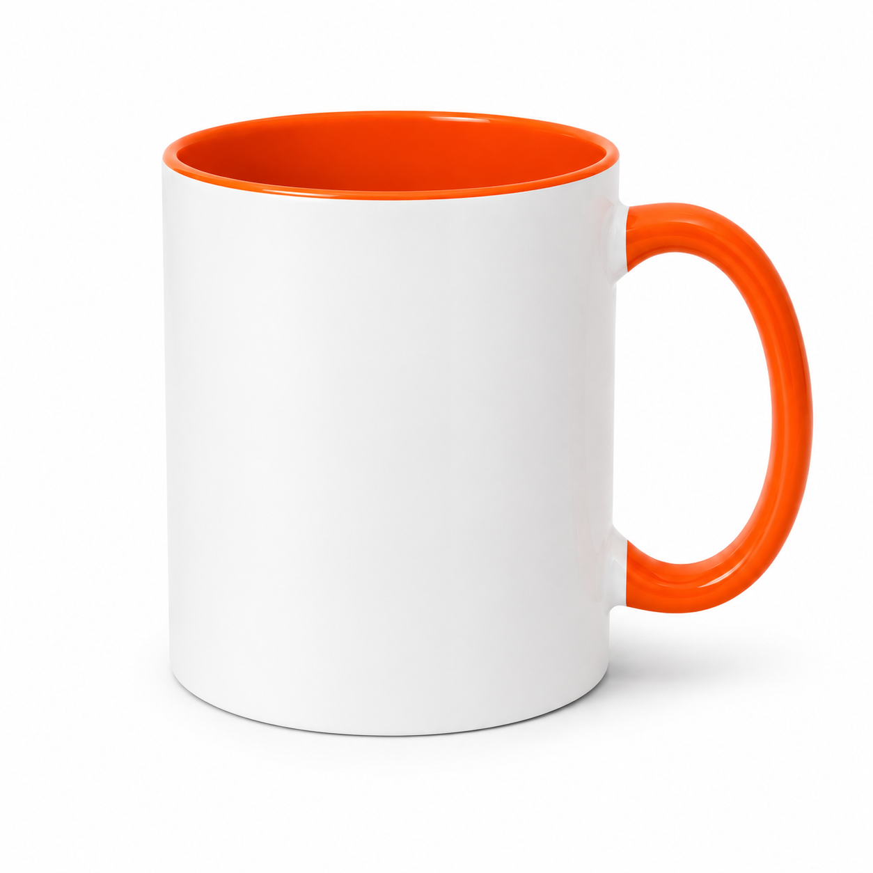 Personalised mug with orange interior and handle
