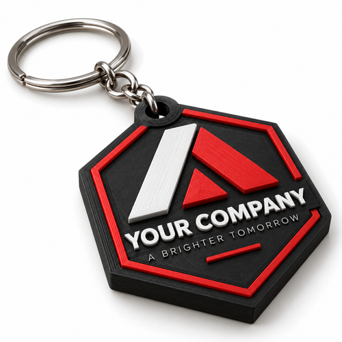 Custom logo hexagon keyring - product view
