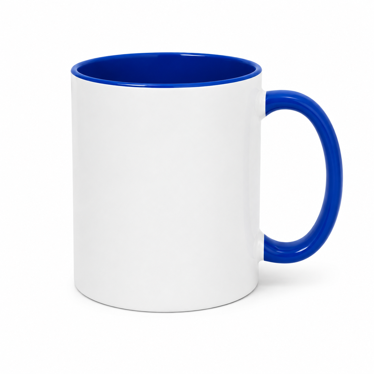 Personalised mug with blue interior and handle