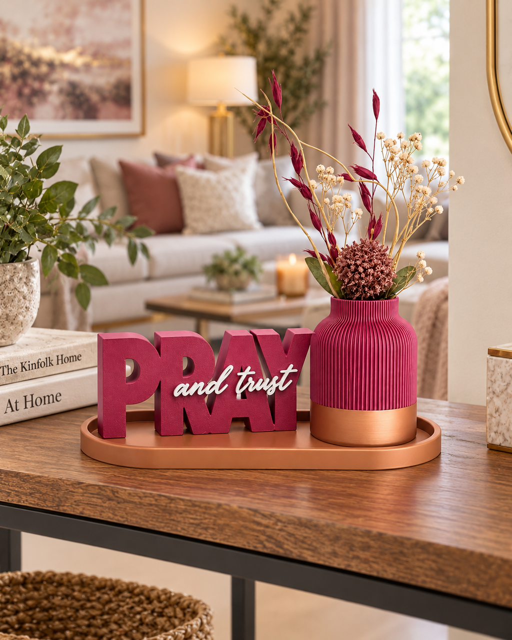 Pray and Trust decorative word sign set - lifestyle view