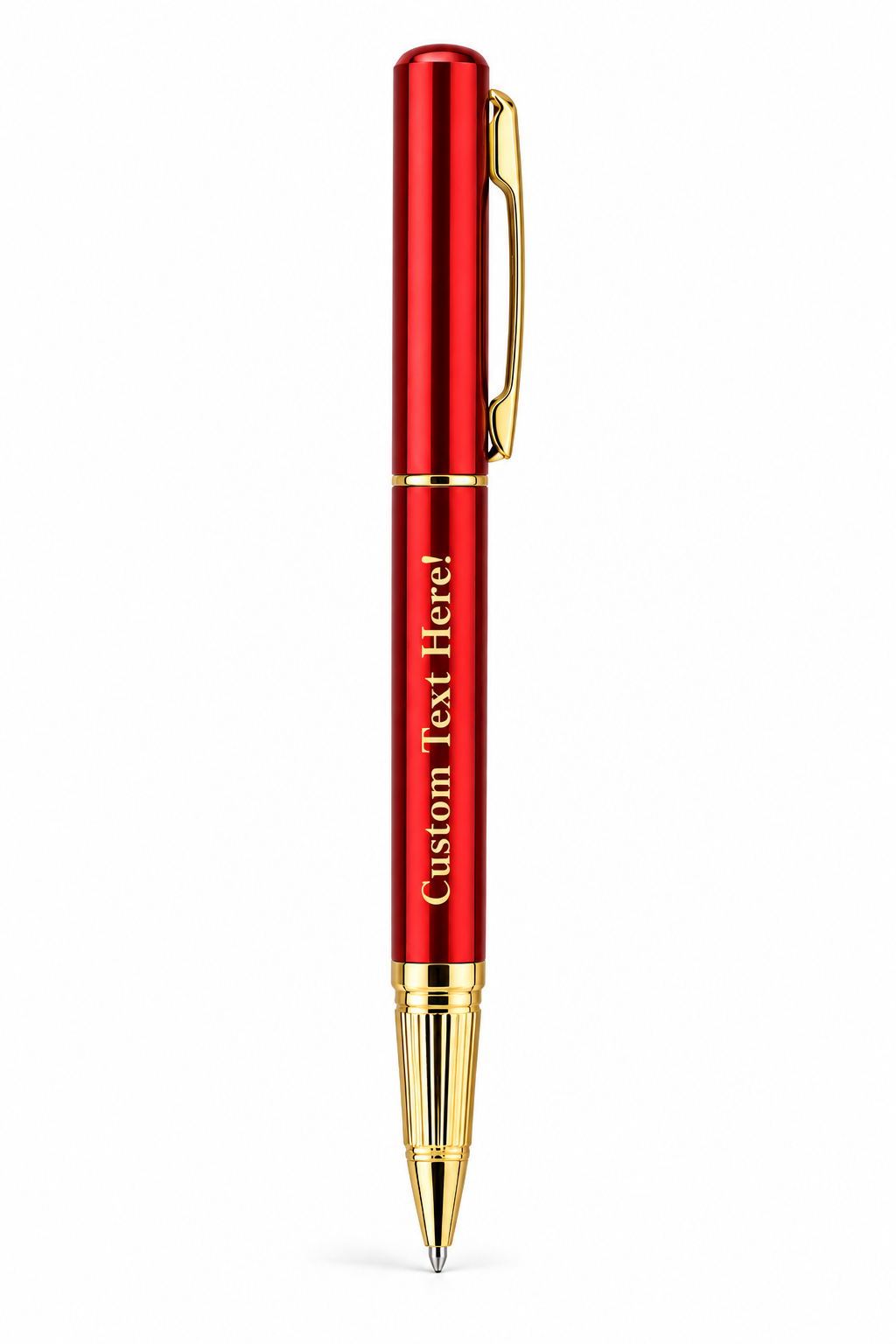Personalised engraved red and gold pen with custom text