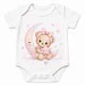 Personalised sleeveless baby bodysuit with cute bear and moon sublimation print