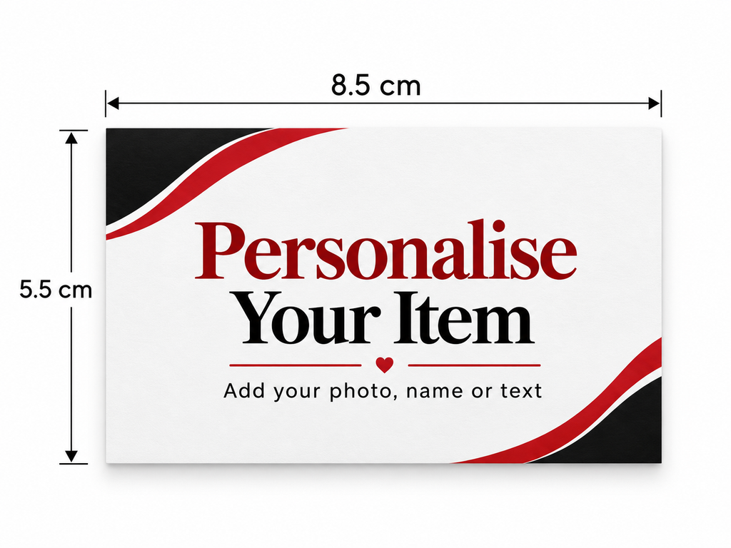 Business card dimensions: 8.5 cm wide by 5.5 cm high