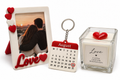 Valentine's Day gift kit with Love photo frame, calendar keychain and Love candle styled with flowers