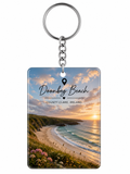 Personalised rectangle photo keyring with landscape photo and custom text