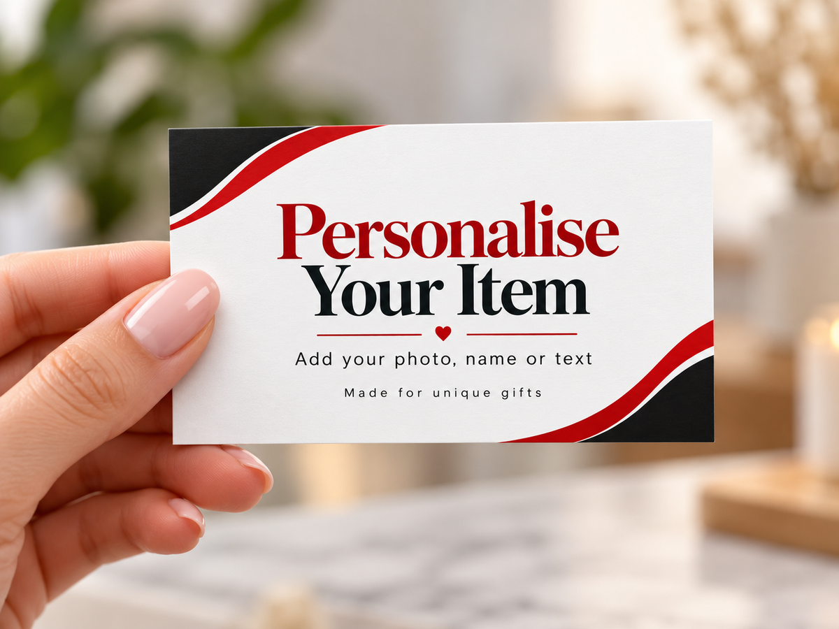 Personalised business card example held in a hand