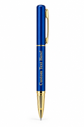 Personalised engraved royal blue and gold pen with custom text