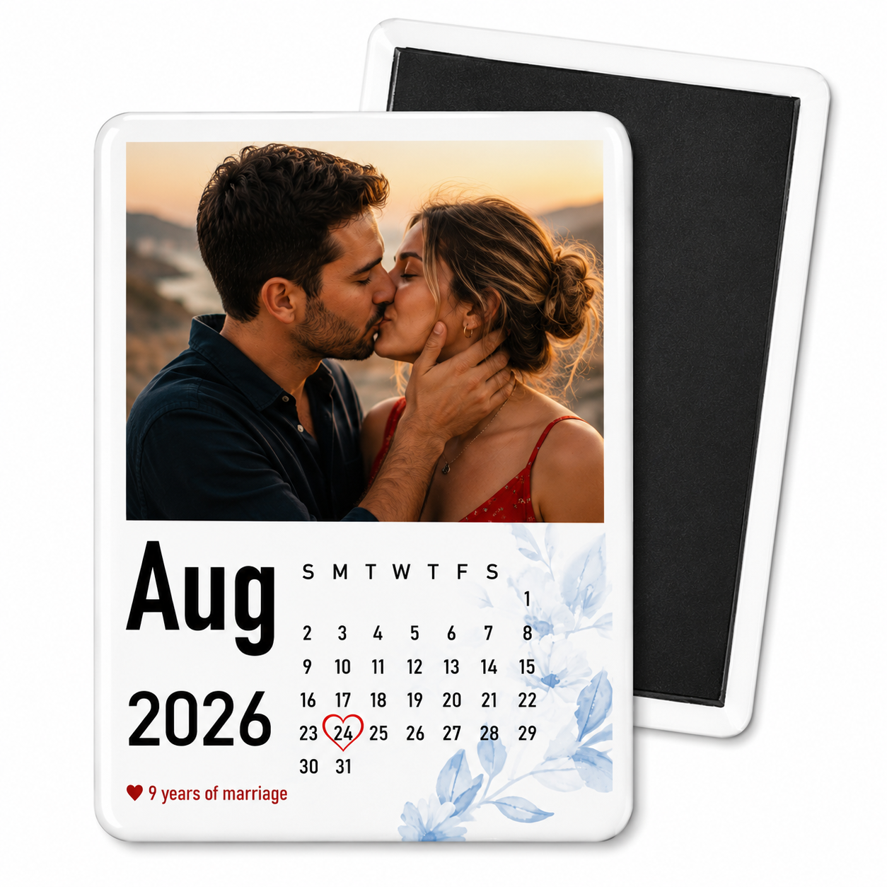 Personalised calendar photo magnet A6 - couple anniversary example