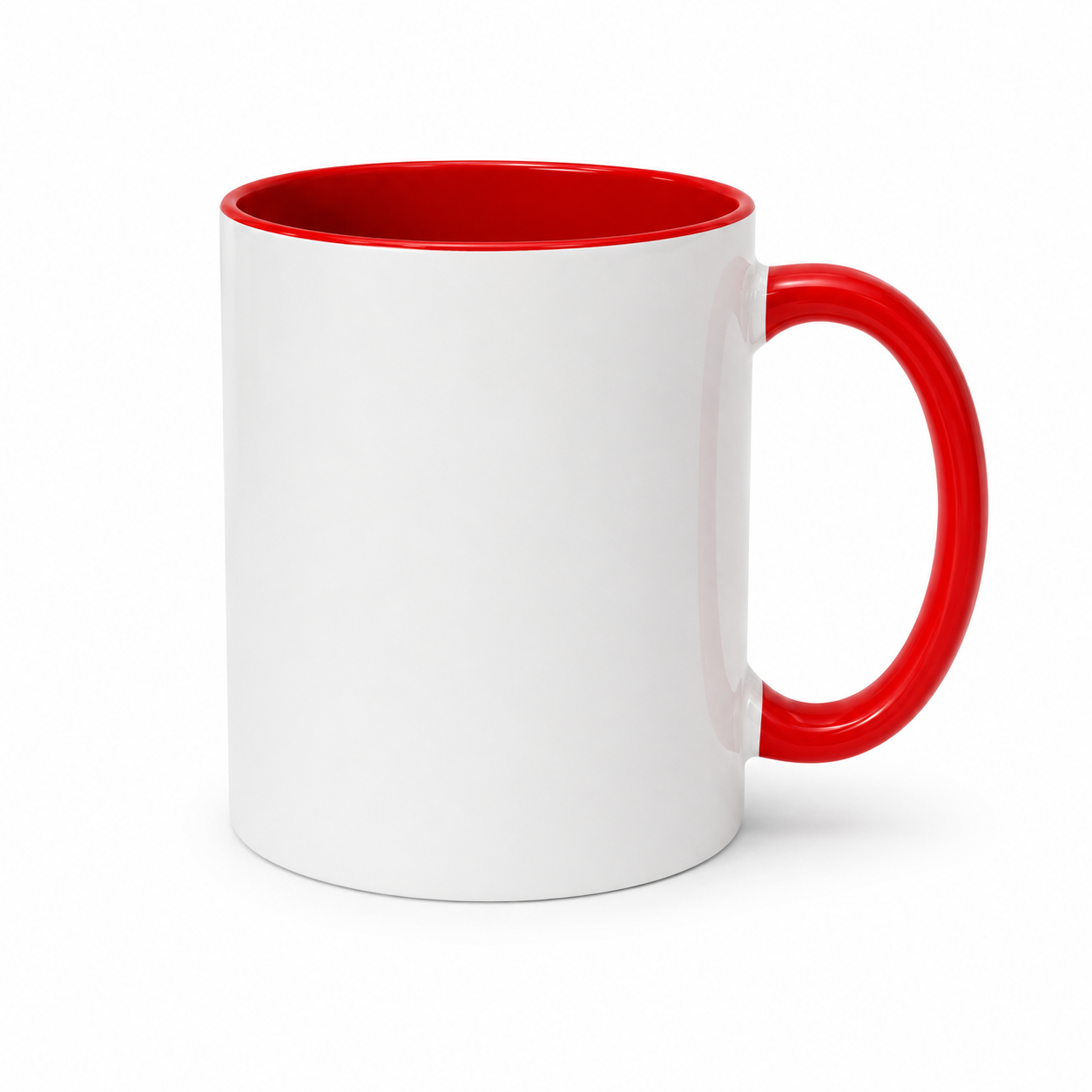 Personalised mug with red interior and handle
