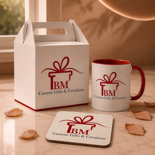 BM Personalised Corporate Kit - custom mug, gift box and coaster